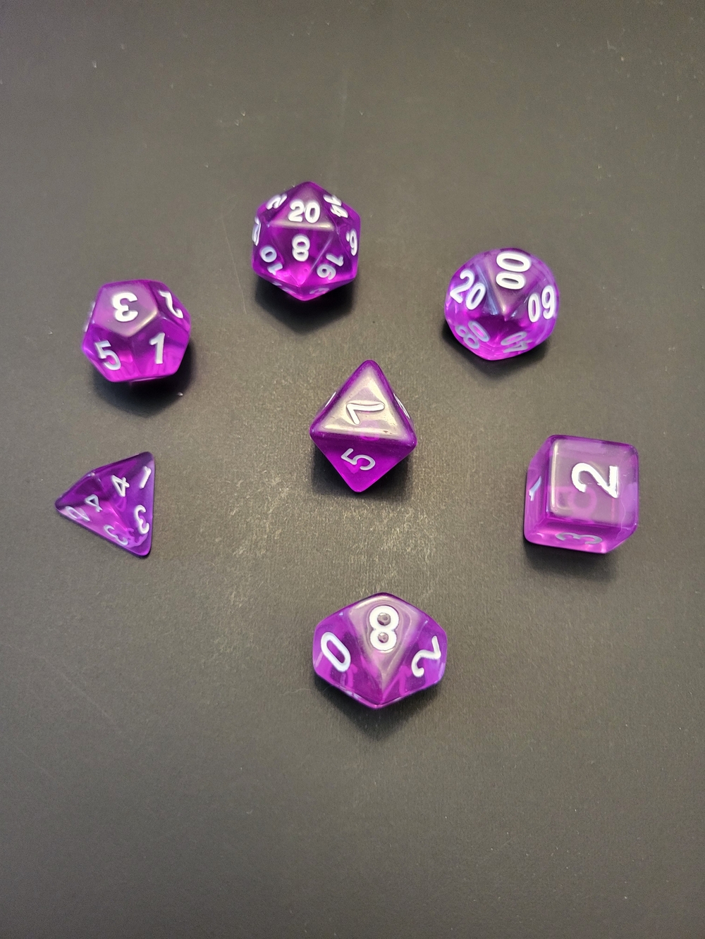 Purple RPG Dice Set - 7-Piece Polyhedral Gaming Dice